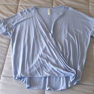 Blue Wrap Short Sleeved Blouse Small